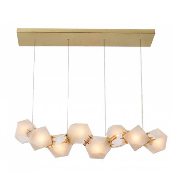 LUMINARIA COLGANTE DECORATIVA DE TECHO 10XE12 110-240V VIDRIO FROSTED ACABADO DORADO, D:L-1550-CABLE 2 METRO