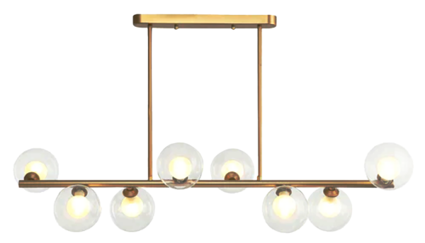 LUMINARIA COLGANTE DECORATIVA DE TECHO 8XG9 110-240V, ACABADO EN VIDRIO BLANCO CLARO + DORADO, D:80CM H-62CM