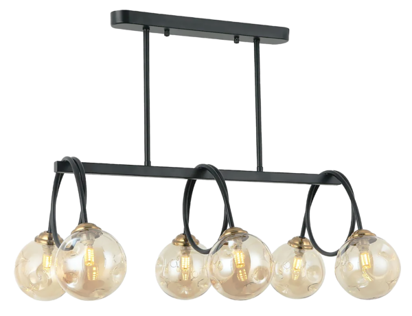 LUMINARIA COLGANTE DECORATIVA DE TECHO 6XG9 110-240V ACABADO EN VIDRIO AMBER + NEGRO D:68CM H-54CM