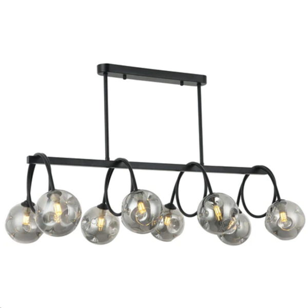 LUMINARIA COLGANTE DECORATIVA DE TECHO 8XG9 110-240V ACABADO EN VIDRIO GRIS + NEGRO D:88CM * H-54CM