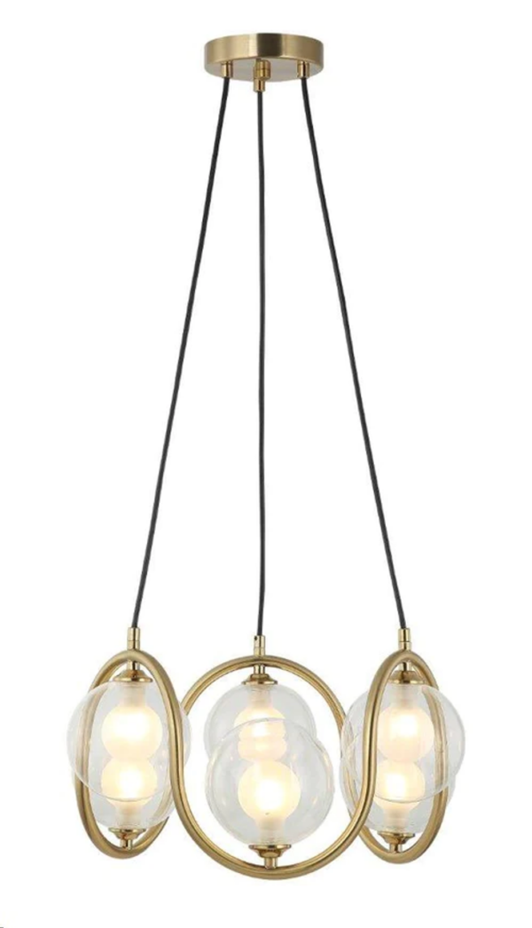 LUMINARIA COLGANTE DECORATIVA DE TECHO 6XG9 110-240V ACABADO VIDRIO BLANCO CLARO + DORADO D:39CM H-130CM