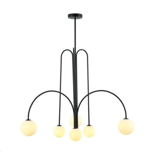 LUMINARIA COLGANTE DECORATIVA DE TECHO 6XG9 110-240V ACABADO VIDRIO OPAL + COLOR NEGRO D:100CM H-75CM