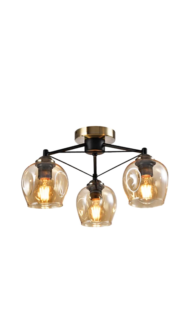 LUMINARIA DECORATIVA DE TECHO 3XE27 100-240V ACABADO VIDRIO AMBER + NEGRO+ ANTI-BRASS D: 450MM* 220MM,