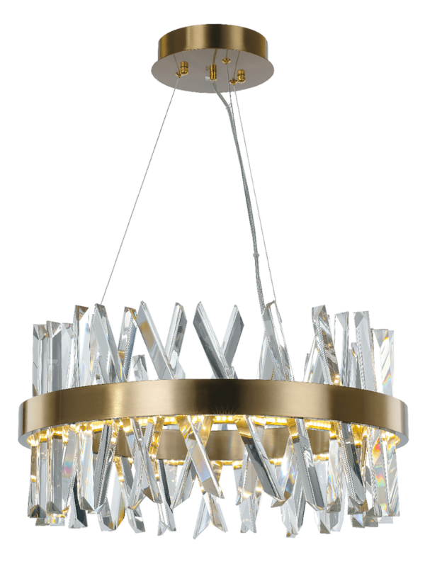 LUMINARIA COLGANTE DECORATIVA DE TECHO LED 60W 3000K 100-240V ACABADO ANTIBRASS + PANTALLA CRISTAL D:600MM*1500MM