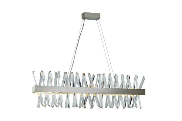 LUMINARIA COLGANTE DECORATIVA DE TECHO LED 40W 3000K 100-240V ACABADO SATIN NICKEL + PANTALLA CRISTAL D: 1000MM*90MM*1500MM