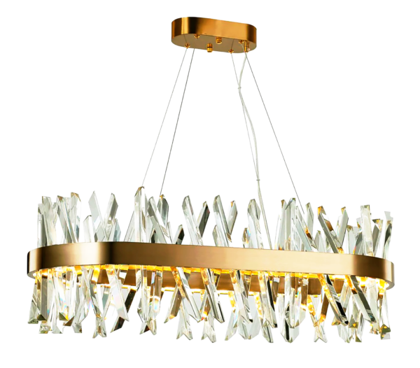LUMINARIA COLGANTE DECORATIVA DE TECHO LED 90W, 3000K,100-240V ACABADO ANTIBRASSS + PANTALLA CRISTAL D: 900MM*400MM*1500MM
