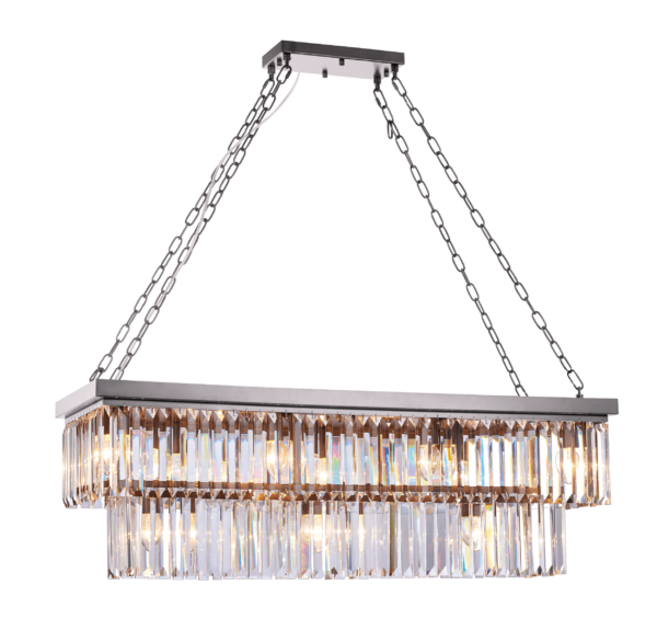 LUMINARIA COLGANTE DE TECHO DECORATIVA 11XE12 100-130V ACABADO DARK BROWN + PANTALLA CRISTAL D: 1000MM*330MM*1500MM