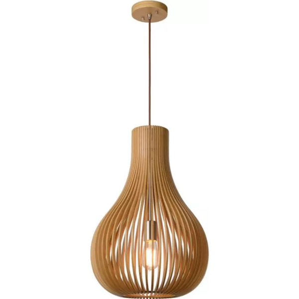LUMINARIA COLGANTE DE TECHO DECORATIVA 1XE-27 100-240V ACABADO MADERA D:310MM * H-380MM