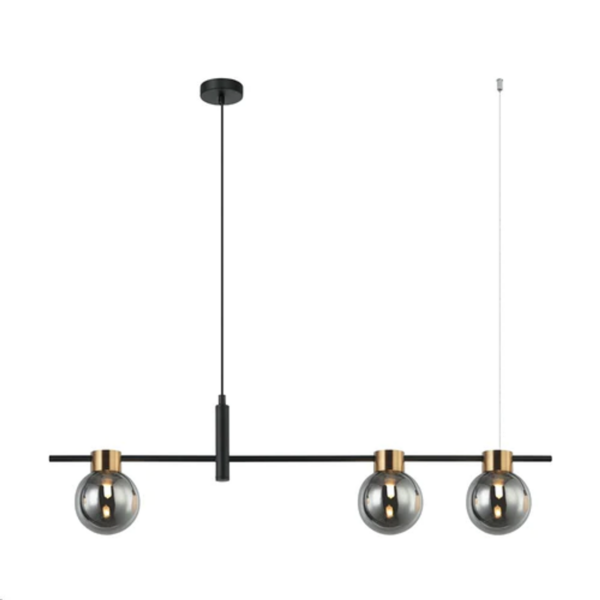 LUMINARIA COLGANTE DECORATIVA DE TECHO 3XG9 110-240V ACABADO PANTALLA VIDRIO SMOKY + BODY IRON + NEGRO D: L-915 * W-120 * H-1000MM