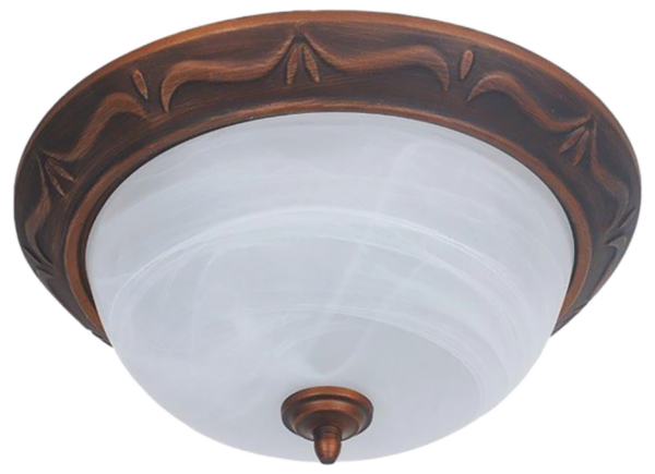 LUMINARIA TIPO PLAFON DE TECHO 2xE27-40w, 110-240V, ACABADO EN ROSE WOOD FINISHED + WHITE MURANO GLASS - D-13"