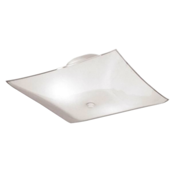 LUM DE TECHO CUADRADA DECORATIVA BLANCA  2XE27, ALTO 6" DIAMET 12" 120V / ACABADO METAL - VIDRIO