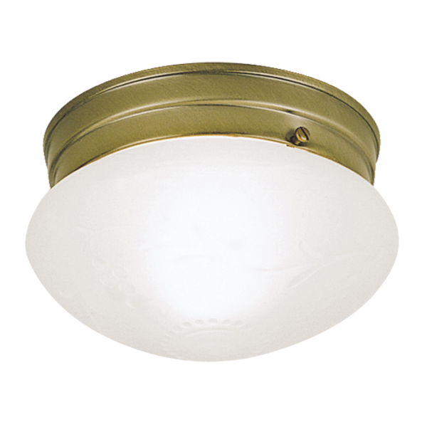LUM PLAFON DECORATIVO REDONDO LATON ANTIGUO 1XE27, ALTO 4.38" DIAMET  7.5" 120V/METAL Y VIDRIO OPLALINO