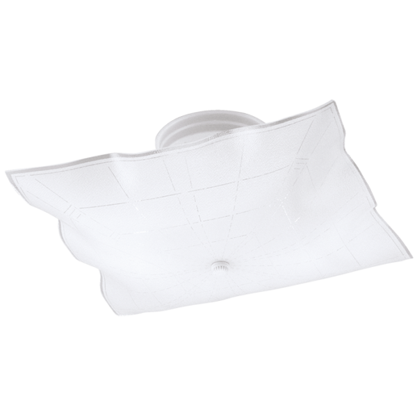 LUM DE TECHO CUADRADA DECORATIVA BLANCA  2XE27, ALTO 6-1/4" DIAMET 13-3/4" 120V / ACABADO METAL-VIDRIO