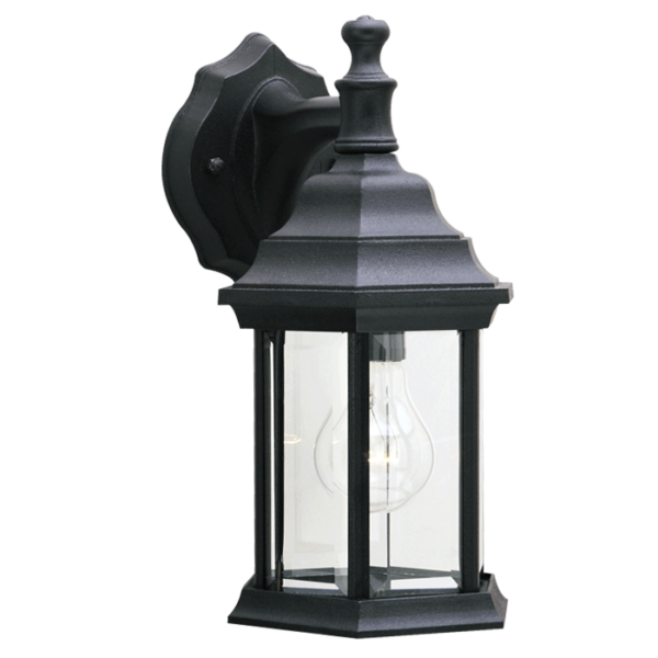 LUM DE PARED FAROL NEGRO TEXTURIZADO 1XE27 MEDIDA 12" X 6.5" 100-240V/ALUMINIO Y VIDRIO