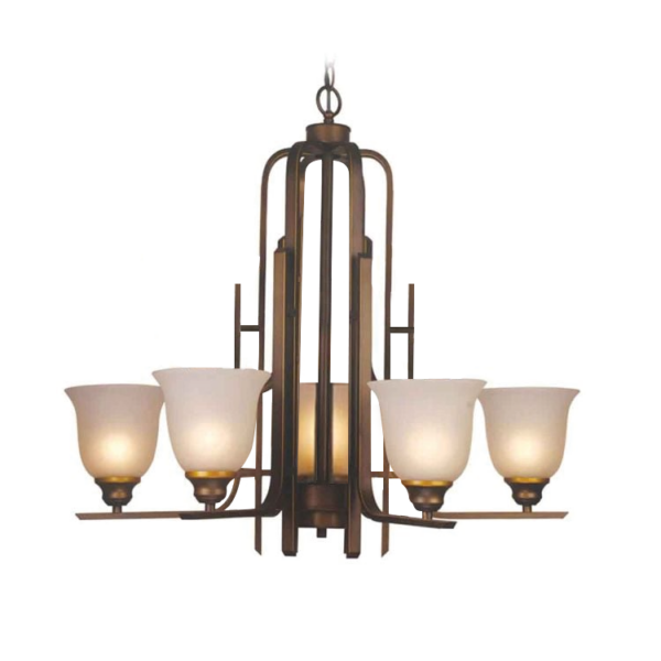 LUMINARIA DECORATIVA CLASICA COLGANTE DE TECHO 5XE27 100-240V ACABADO EN METAL COLOR BRONZE + VIDRIO - 25.1/4 * H-25.1/4