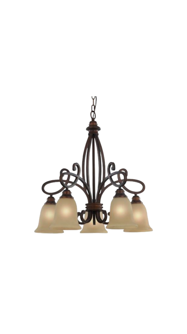 LUMINARIA DECORATIVA COLGANTE DE TECHO 5XE27 110-240V ACABADO DE METAL RUST + VIDRIO MURANO - W-25" H-24.1/2"