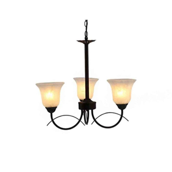 LUMINARIA DECORATIVA COLGANTE DE TECHO 3XE27 110-240V ACABADO METAL COLOR COFFEE + VIDRIO MARBLE - D-500 H-500 -1000MM