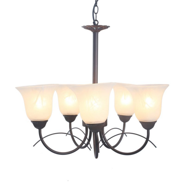 LUMINARIA DECORATIVA COLGANTE DE TECHO 5XE27 110-240V ACABADO METL COLOR COFFEE + VIDRIO BLANCO MARBLE - D-500 H-500 -1000MM