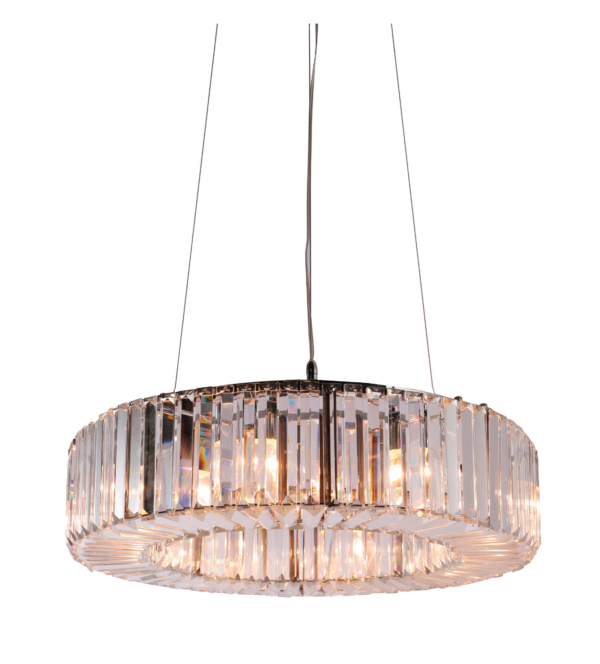 LUMINARIA DECORATIVA COLGANTE DE TECHO CRISTAL K9 + CUERPO EN CROMO PLATINADO 8XE12 110-240V D: 650MM H-170MM