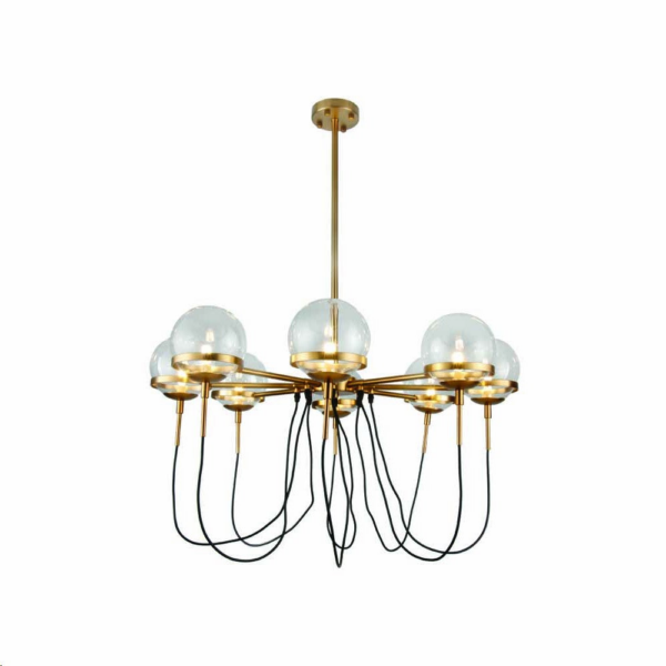 LUMINARIA COLGANTE DE TECHO DECORATIVA 8XG9 100-240V ACABADO BRONCE + PANTALLAS ESFERAS DE VIDRIO CLEAR D: 850 X 1200MM