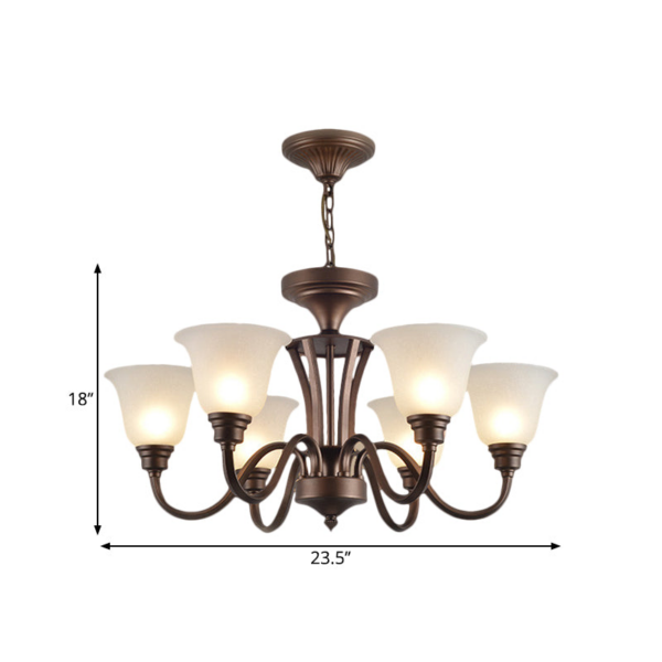 LUMINARIA DECORATIVA COLGANTE DE TECHO 6XE27-40W PANTALLA VIDRIO BLANCO ACABADO COFFEE - D-800mm H-430mm + 600mm