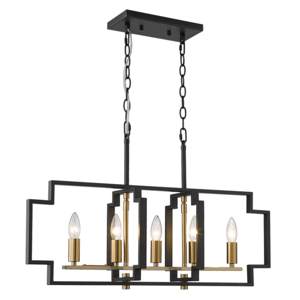 LAMPARA COLGANTE ARO RECTANGULAR NEGRO MATE CON DORADO 5XE27 D:750MM X 135MM